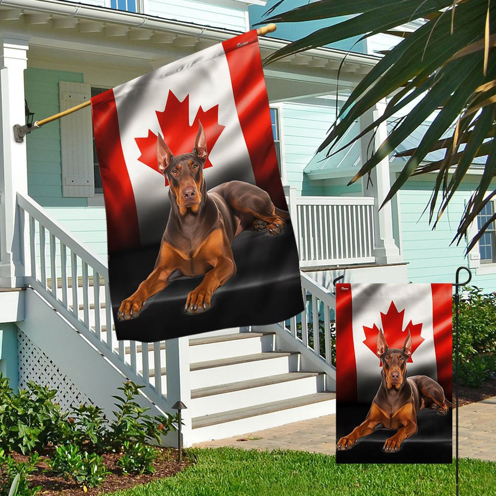 Dog Garden Flags, Red Doberman Pinscher Canadian Flag Dog Lover, Dog Flags For House, Dog Owner Gift