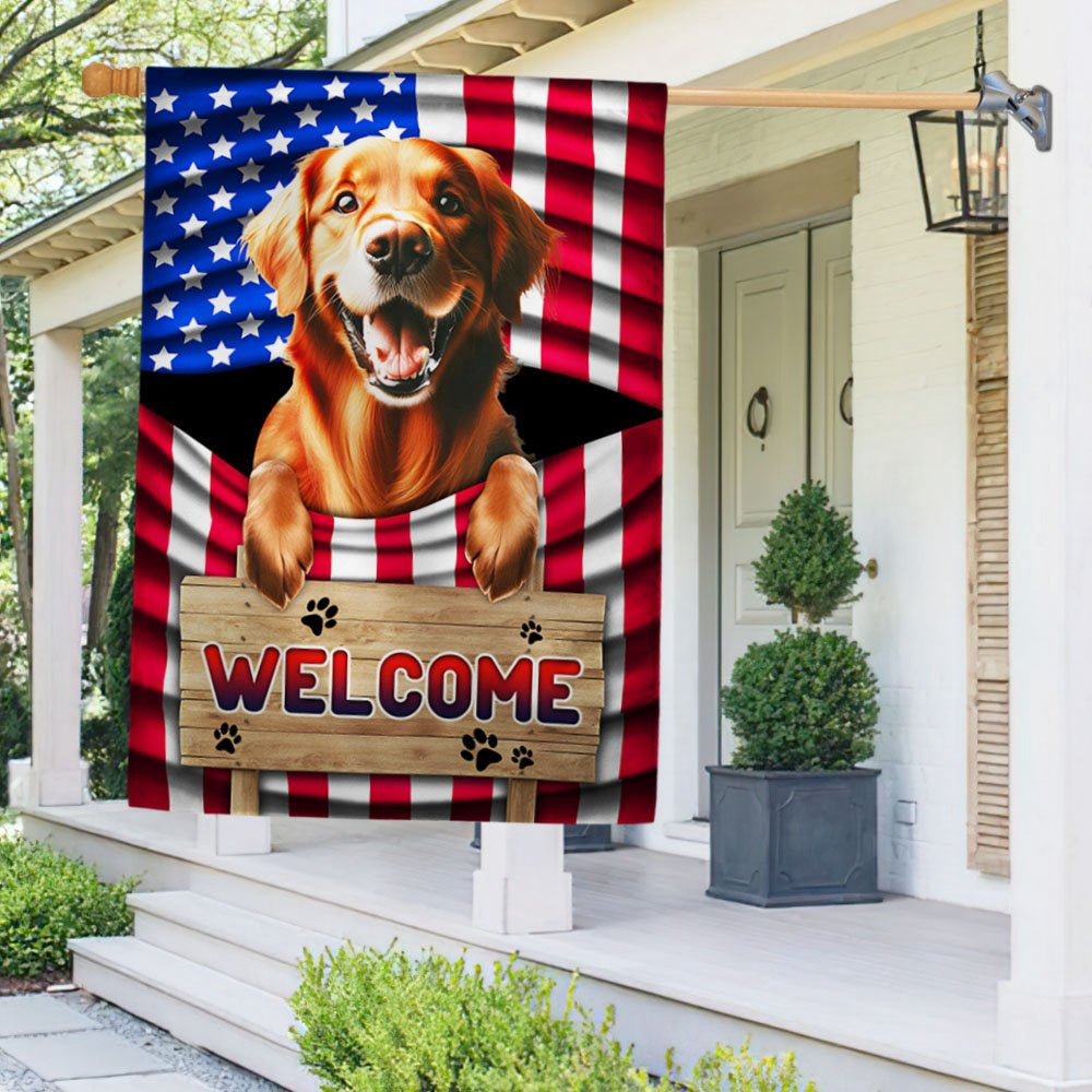 Dog Garden Flags,  Red Golden Retriever Dog Welcome American Flag, Dog Flags For House, Dog Owner Gift