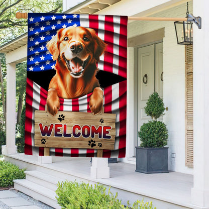 Dog Garden Flags,  Red Golden Retriever Dog Welcome American Flag, Dog Flags For House, Dog Owner Gift
