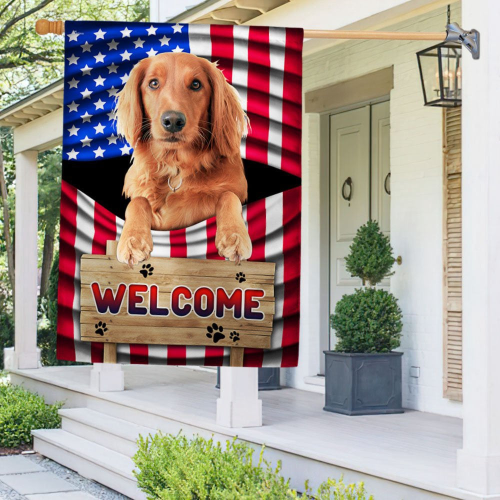 Dog Garden Flags, Red Golden Retriever Dog Welcome American Flag, Dog Flags For House, Dog Owner Gift