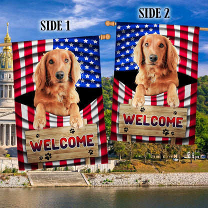 Dog Garden Flags, Red Golden Retriever Dog Welcome American Flag, Dog Flags For House, Dog Owner Gift