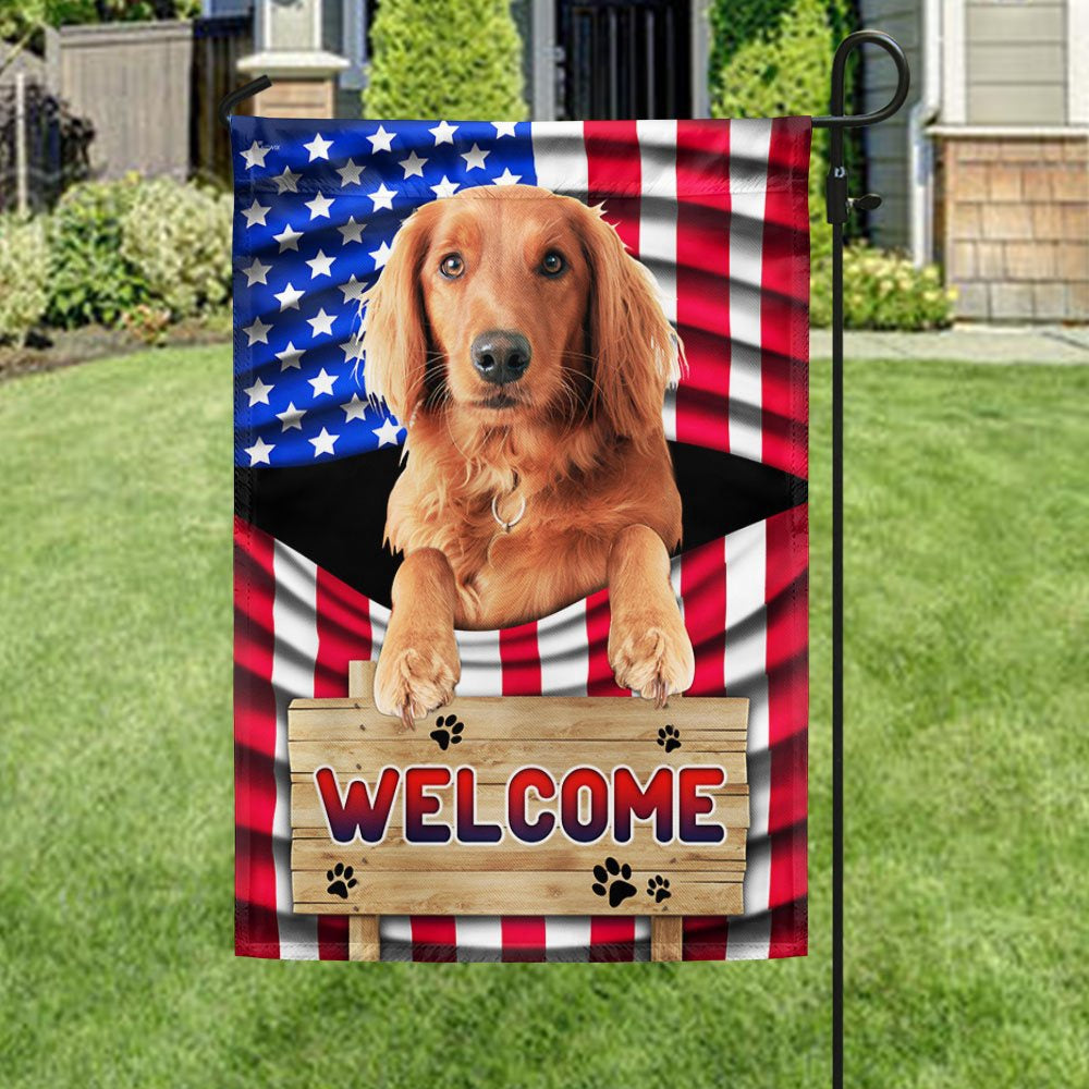 Dog Garden Flags, Red Golden Retriever Dog Welcome American Flag, Dog Flags For House, Dog Owner Gift