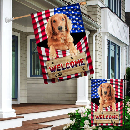 Dog Garden Flags, Red Golden Retriever Dog Welcome American Flag, Dog Flags For House, Dog Owner Gift