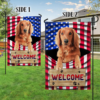 Dog Garden Flags, Red Golden Retriever Dog Welcome American Flag, Dog Flags For House, Dog Owner Gift