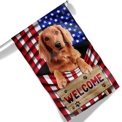 Dog Garden Flags, Red Golden Retriever Dog Welcome American Flag, Dog Flags For House, Dog Owner Gift