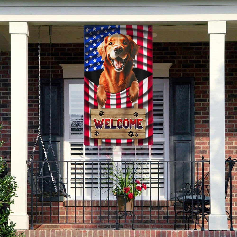Dog Garden Flags,  Red Golden Retriever Dog Welcome American Flag, Dog Flags For House, Dog Owner Gift