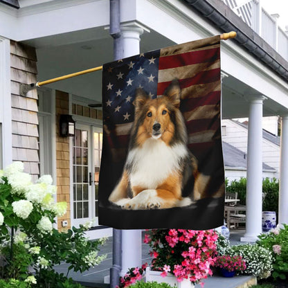 Dog Garden Flags, Shetland Sheepdog American Flag, Dog Flags For House, Dog Owner Gift