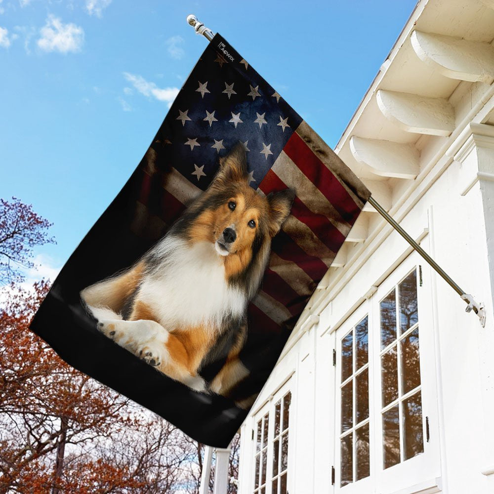 Dog Garden Flags, Shetland Sheepdog American Flag, Dog Flags For House, Dog Owner Gift