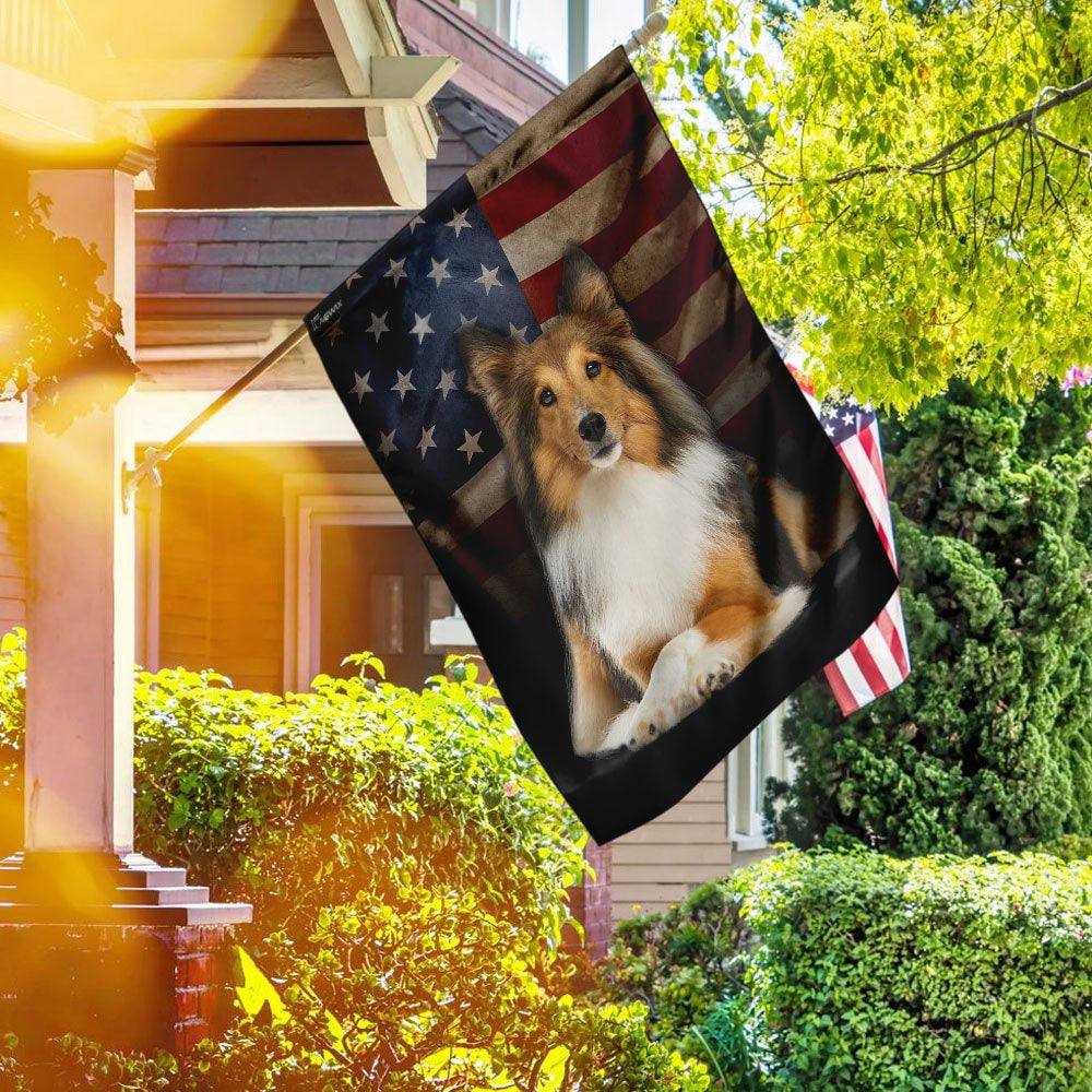 Dog Garden Flags, Shetland Sheepdog American Flag, Dog Flags For House, Dog Owner Gift