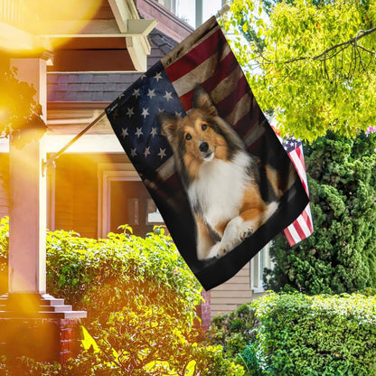 Dog Garden Flags, Shetland Sheepdog American Flag, Dog Flags For House, Dog Owner Gift