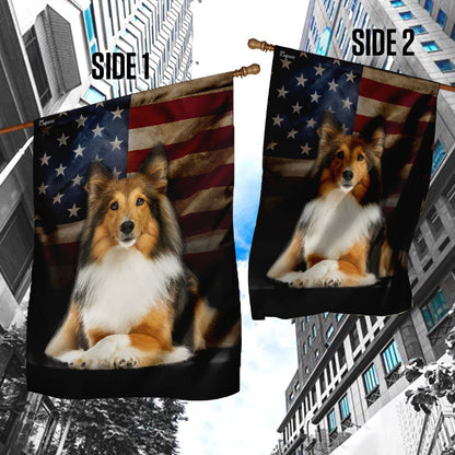 Dog Garden Flags, Shetland Sheepdog American Flag, Dog Flags For House, Dog Owner Gift