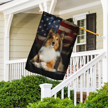 Dog Garden Flags, Shetland Sheepdog American Flag, Dog Flags For House, Dog Owner Gift