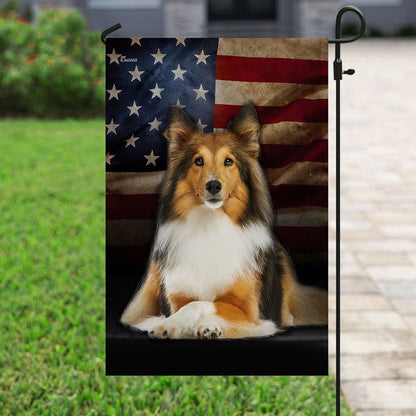 Dog Garden Flags, Shetland Sheepdog American Flag, Dog Flags For House, Dog Owner Gift