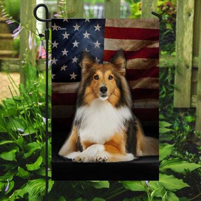 Dog Garden Flags, Shetland Sheepdog American Flag, Dog Flags For House, Dog Owner Gift