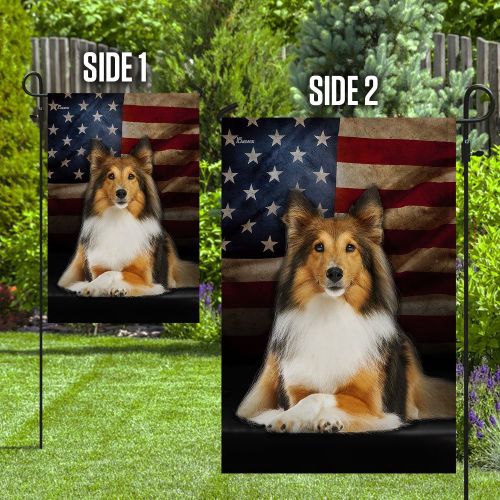 Dog Garden Flags, Shetland Sheepdog American Flag, Dog Flags For House, Dog Owner Gift