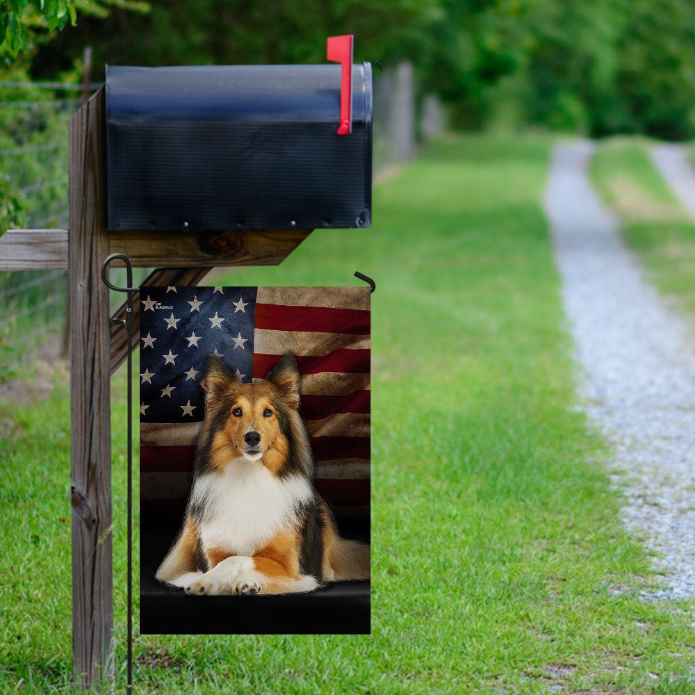 Dog Garden Flags, Shetland Sheepdog American Flag, Dog Flags For House, Dog Owner Gift