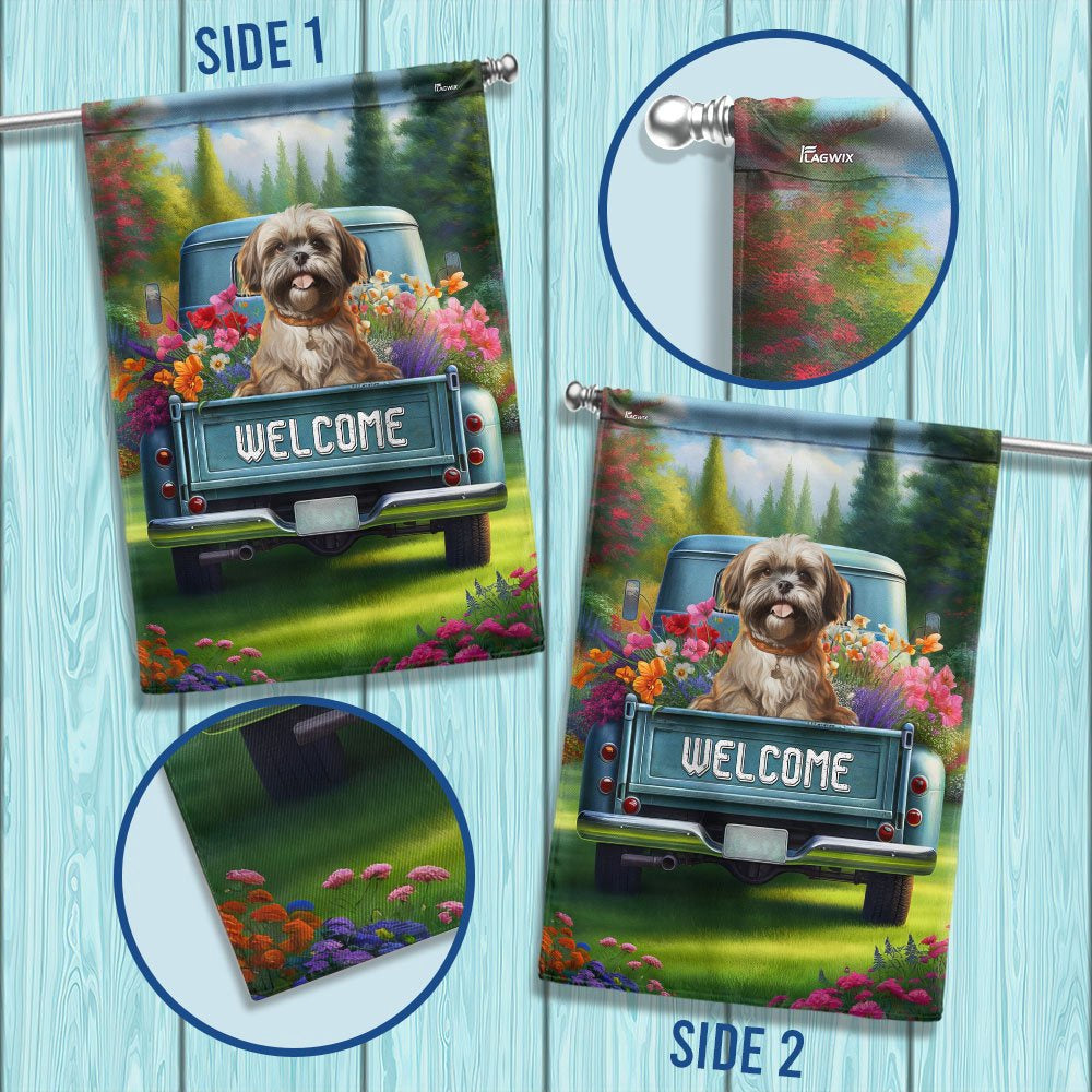 Dog Garden Flags, Shih-Tzu Dog On Pickup Truck Shih-Tzu Flag, Dog Flags For House, Dog Owner Gift