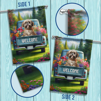 Dog Garden Flags, Shih-Tzu Dog On Pickup Truck Shih-Tzu Flag, Dog Flags For House, Dog Owner Gift