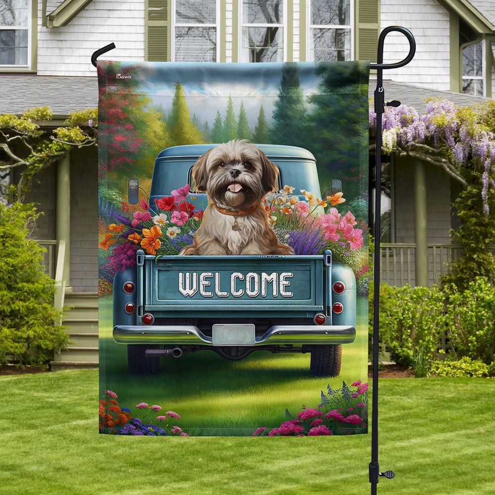 Dog Garden Flags, Shih-Tzu Dog On Pickup Truck Shih-Tzu Flag, Dog Flags For House, Dog Owner Gift