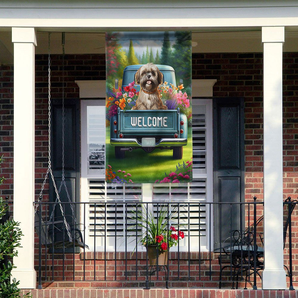 Dog Garden Flags, Shih-Tzu Dog On Pickup Truck Shih-Tzu Flag, Dog Flags For House, Dog Owner Gift
