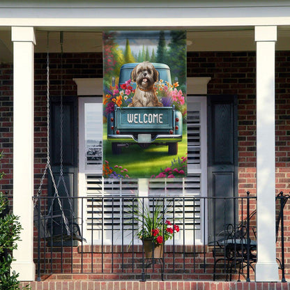 Dog Garden Flags, Shih-Tzu Dog On Pickup Truck Shih-Tzu Flag, Dog Flags For House, Dog Owner Gift