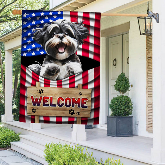 Dog Garden Flags,  Shih Tzu Dog Welcome American Flag, Dog Flags For House, Dog Owner Gift