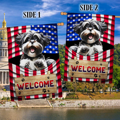 Dog Garden Flags,  Shih Tzu Dog Welcome American Flag, Dog Flags For House, Dog Owner Gift