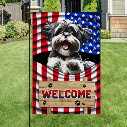 Dog Garden Flags,  Shih Tzu Dog Welcome American Flag, Dog Flags For House, Dog Owner Gift