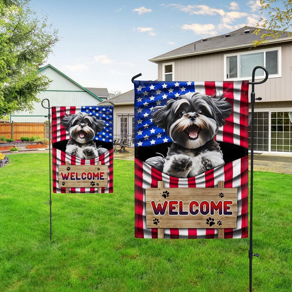 Dog Garden Flags,  Shih Tzu Dog Welcome American Flag, Dog Flags For House, Dog Owner Gift