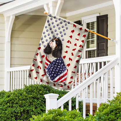 Dog Garden Flags, Tri Color Cavalier King Charles Spaniel Wrapped In American Flag, Dog Flags For House, Dog Owner Gift