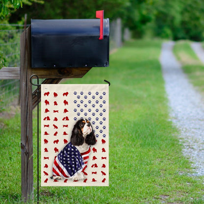 Dog Garden Flags, Tri Color Cavalier King Charles Spaniel Wrapped In American Flag, Dog Flags For House, Dog Owner Gift