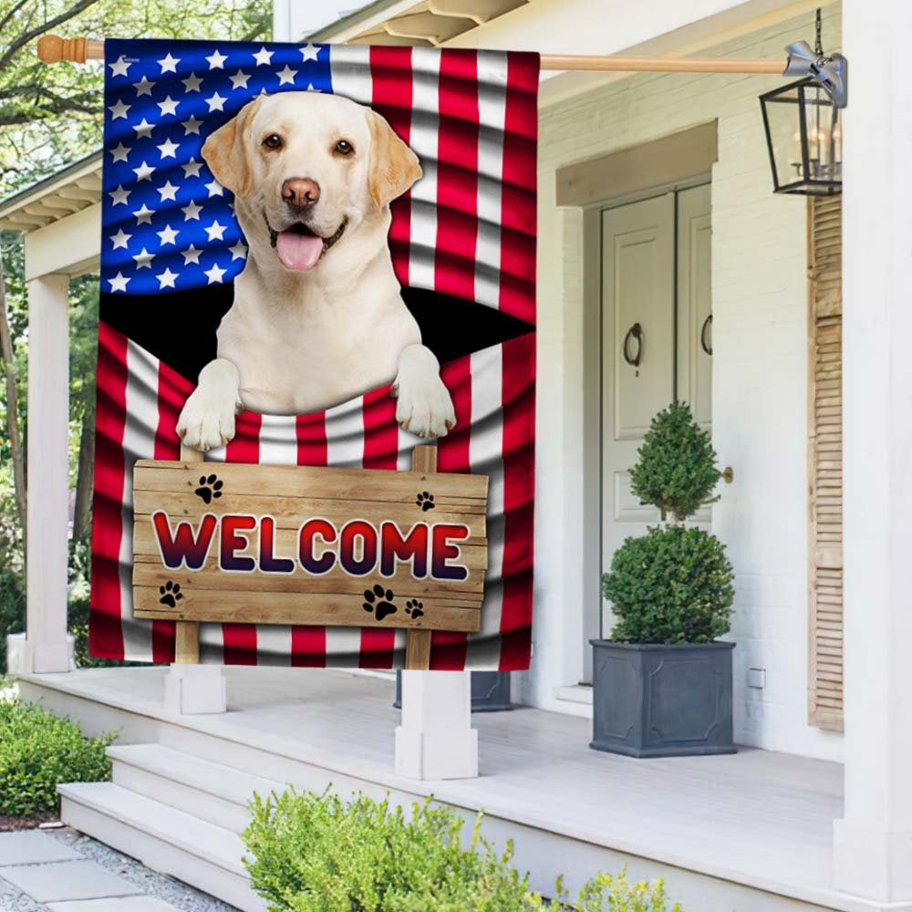 Dog Garden Flags, Yellow Labrador Dog Welcome American Flag, Dog Flags For House, Dog Owner Gift