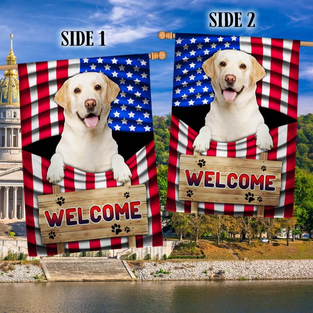 Dog Garden Flags, Yellow Labrador Dog Welcome American Flag, Dog Flags For House, Dog Owner Gift