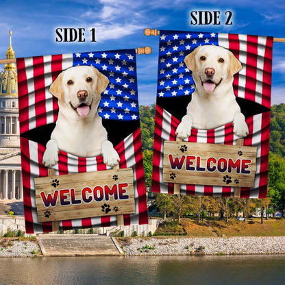 Dog Garden Flags, Yellow Labrador Dog Welcome American Flag, Dog Flags For House, Dog Owner Gift