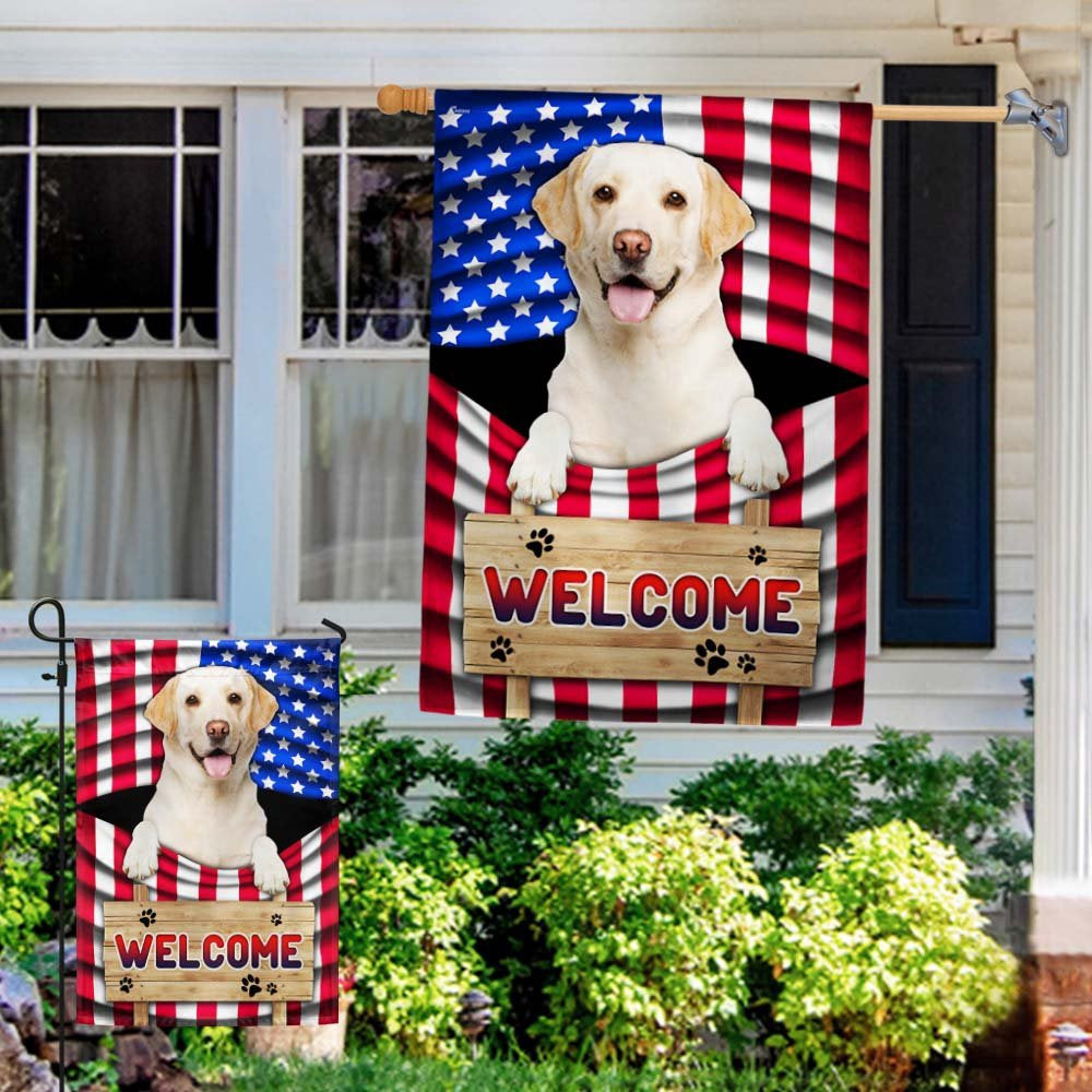 Dog Garden Flags, Yellow Labrador Dog Welcome American Flag, Dog Flags For House, Dog Owner Gift