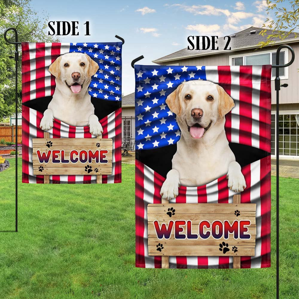 Dog Garden Flags, Yellow Labrador Dog Welcome American Flag, Dog Flags For House, Dog Owner Gift