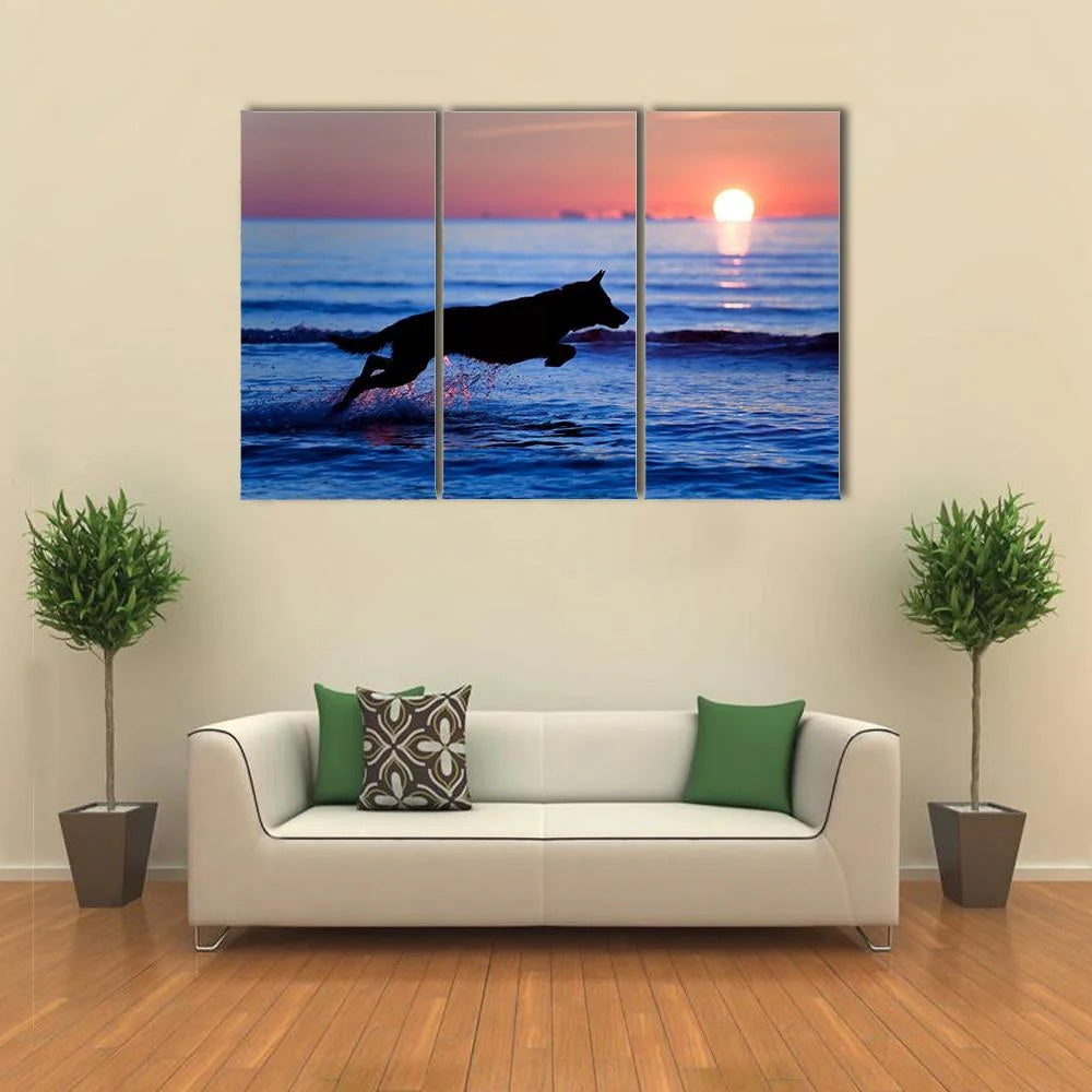 Dog Running On Beach Canvas Wall Art Decor