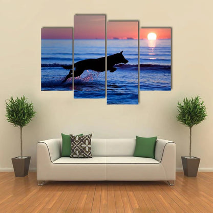 Dog Running On Beach Canvas Wall Art Decor