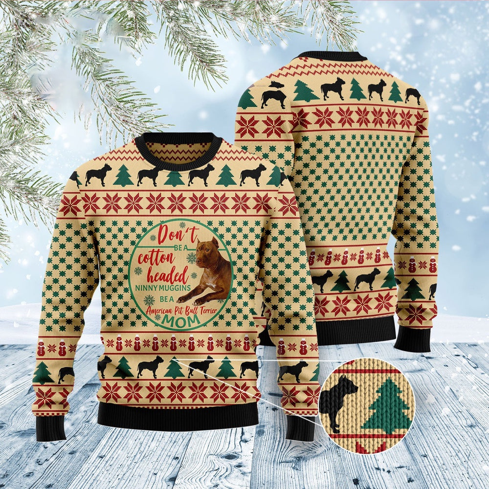 Dog Xmas Sweater, American Pit Bull Terrier Mom Ugly Christmas Sweater, Funny Xmas Sweater