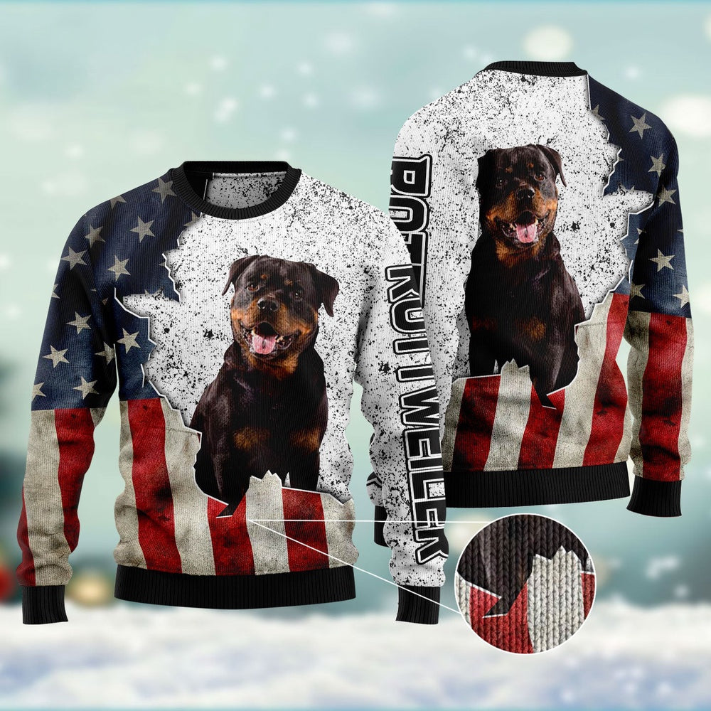 Dog Xmas Sweater, American Rottweiler Ugly Christmas Sweater, Funny Xmas Sweater