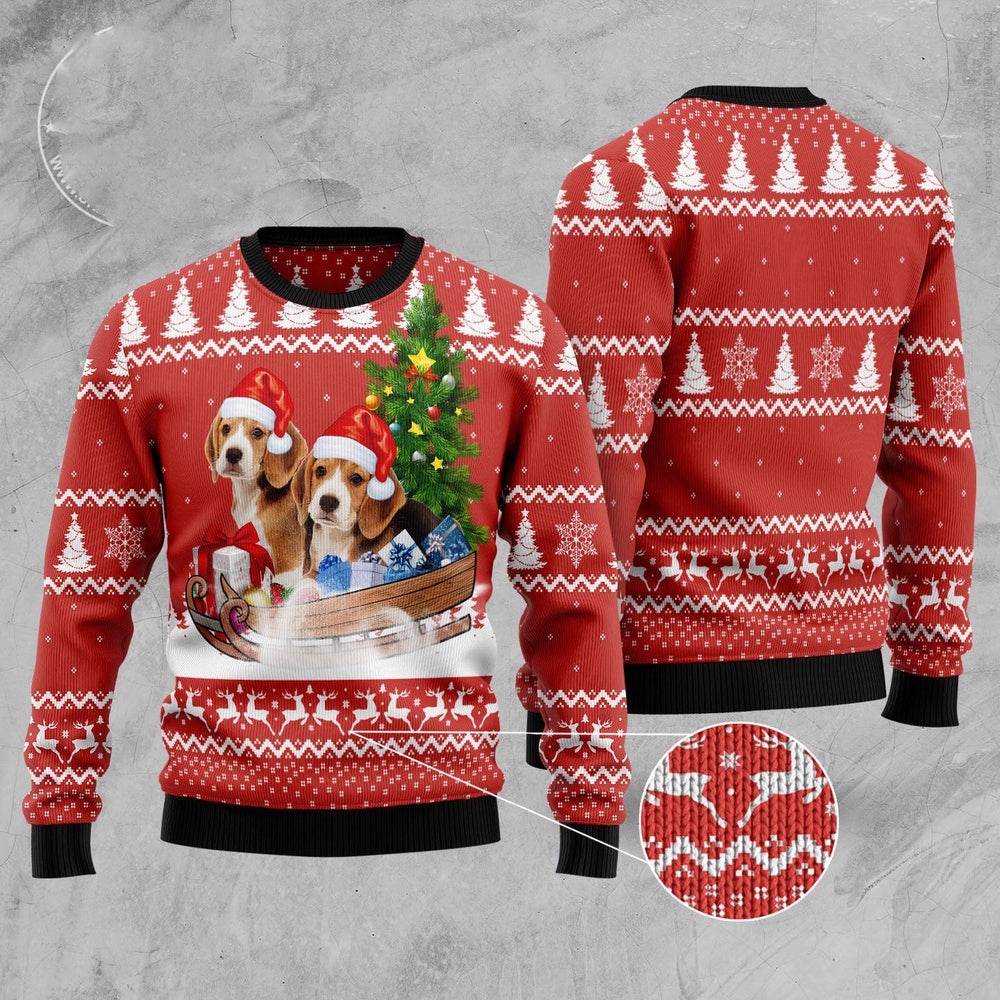 Dog Xmas Sweater, Beagle Dashing Ugly Christmas Sweater, Funny Xmas Sweater