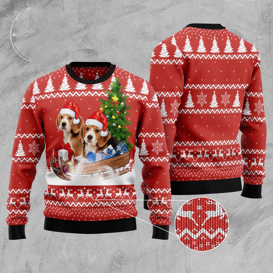 Dog Xmas Sweater, Beagle Dashing Ugly Christmas Sweater, Funny Xmas Sweater