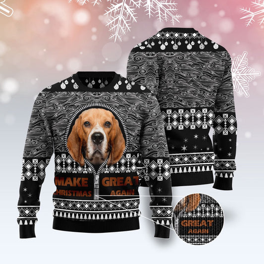 Dog Xmas Sweater, Beagle Make Christmas Great Again Ugly Christmas Sweater, Funny Xmas Sweater