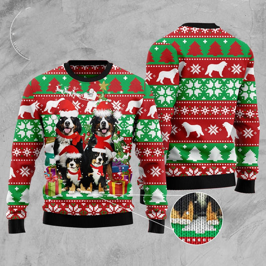 Dog Xmas Sweater, Bernese Mountain Dog Family Ugly Christmas Sweater, Funny Xmas Sweater