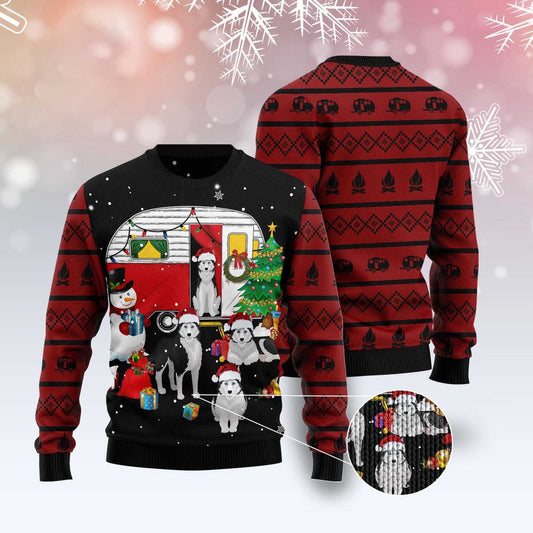 Dog Xmas Sweater, Camping Car And Siberian Husky Ugly Christmas Sweater, Funny Xmas Sweater