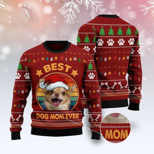 Dog Xmas Sweater, Chihuahua Best Dog Mom Ever Ugly Christmas Sweater, Funny Xmas Sweater