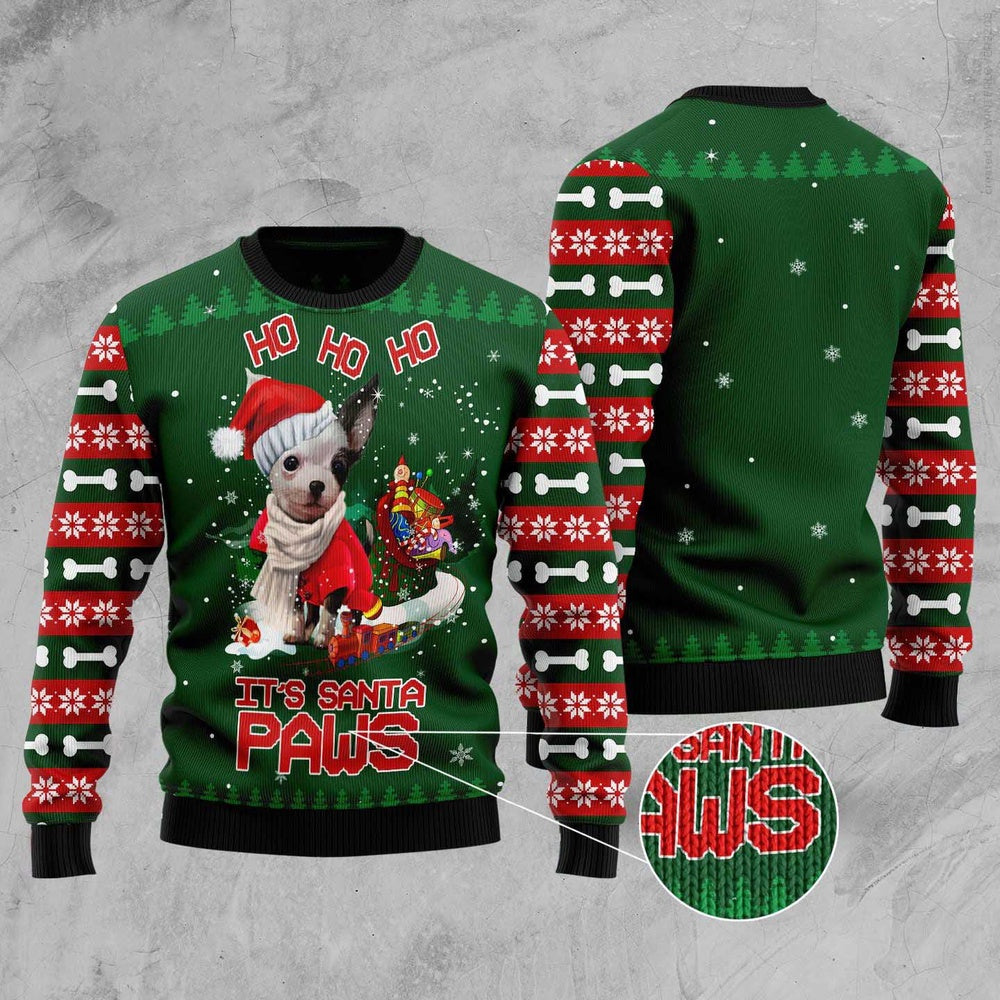 Dog Xmas Sweater, Chihuahua Santa Paws Ugly Christmas Sweater, Funny Xmas Sweater