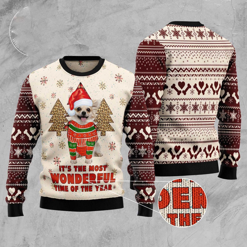 Dog Xmas Sweater, Chihuahua The Most Beautiful Time Ugly Christmas Sweater, Funny Xmas Sweater