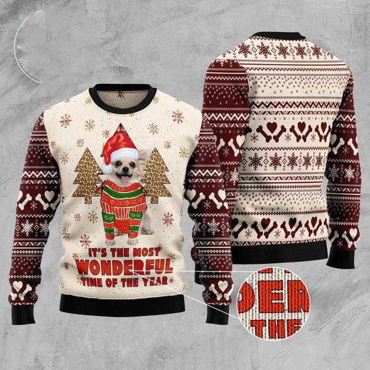 Dog Xmas Sweater, Chihuahua The Most Beautiful Time Ugly Christmas Sweater, Funny Xmas Sweater