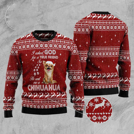 Dog Xmas Sweater, Chihuahua True Friend Ugly Christmas Sweater, Funny Xmas Sweater